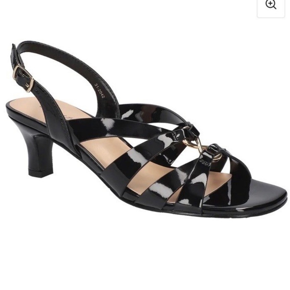 Easy Street Zazie Kitten Heels Sandals Black Patent Leather Size 8.5W NIB